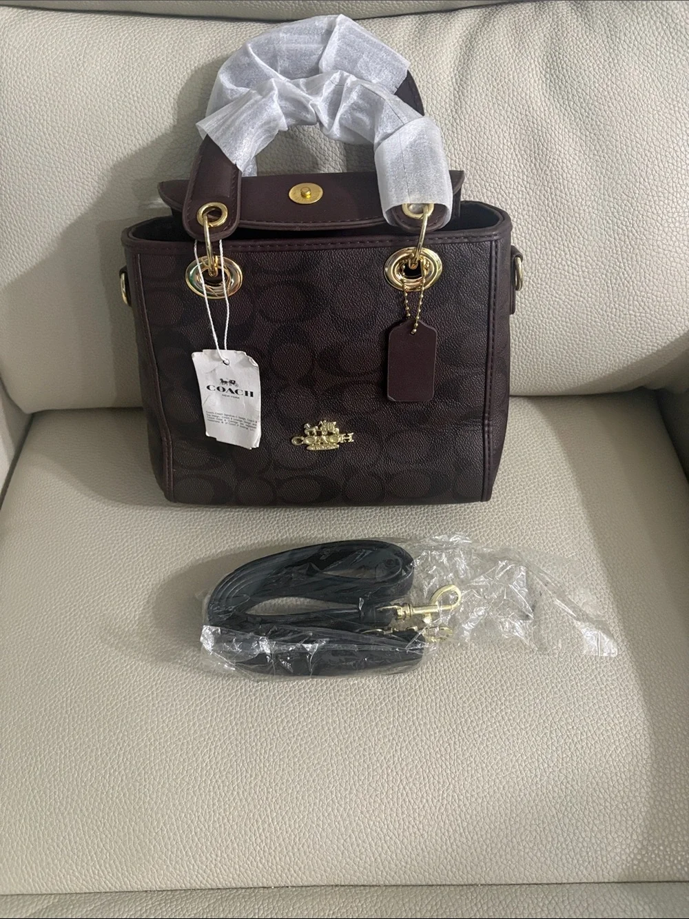 Coach Brown Signature Mini Satchel with Gold Hardware
